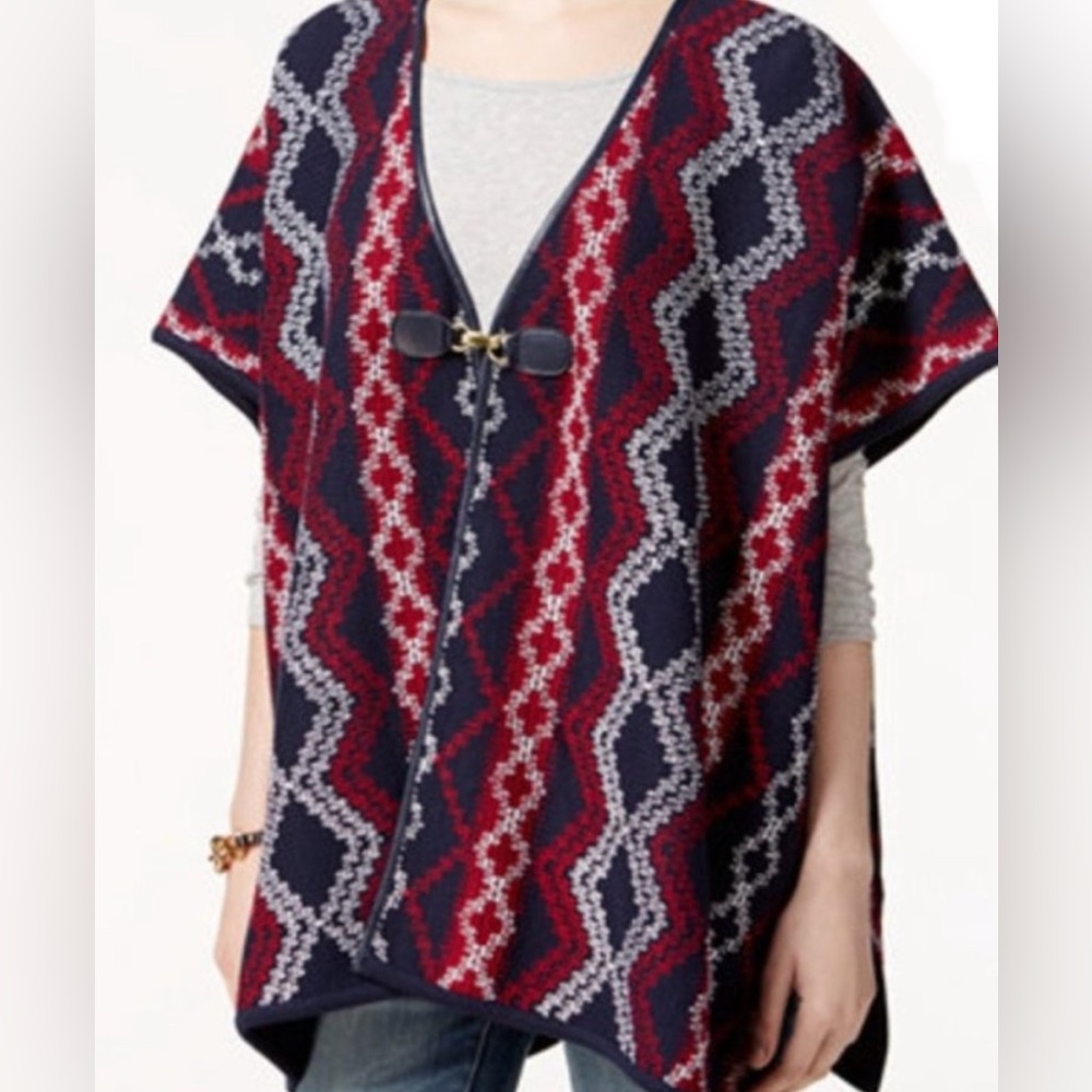 NEW $129 Tommy Hilfiger OS Aztec Southwestern Thick Warmer Poncho New w/ Tags